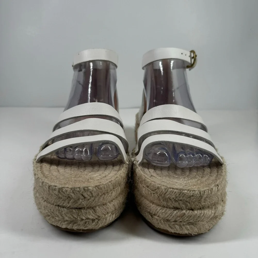 J. Crew Women's 8 White Leather Ankle Strap Gladiator Espadrille Flatform Sandal